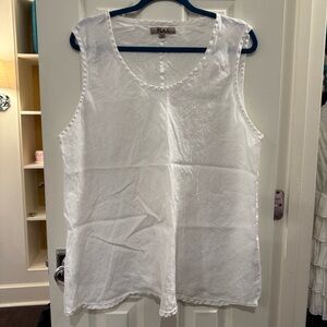Flax 100% Linen White Tank Top Blouse size 1G Lagenlook Boho